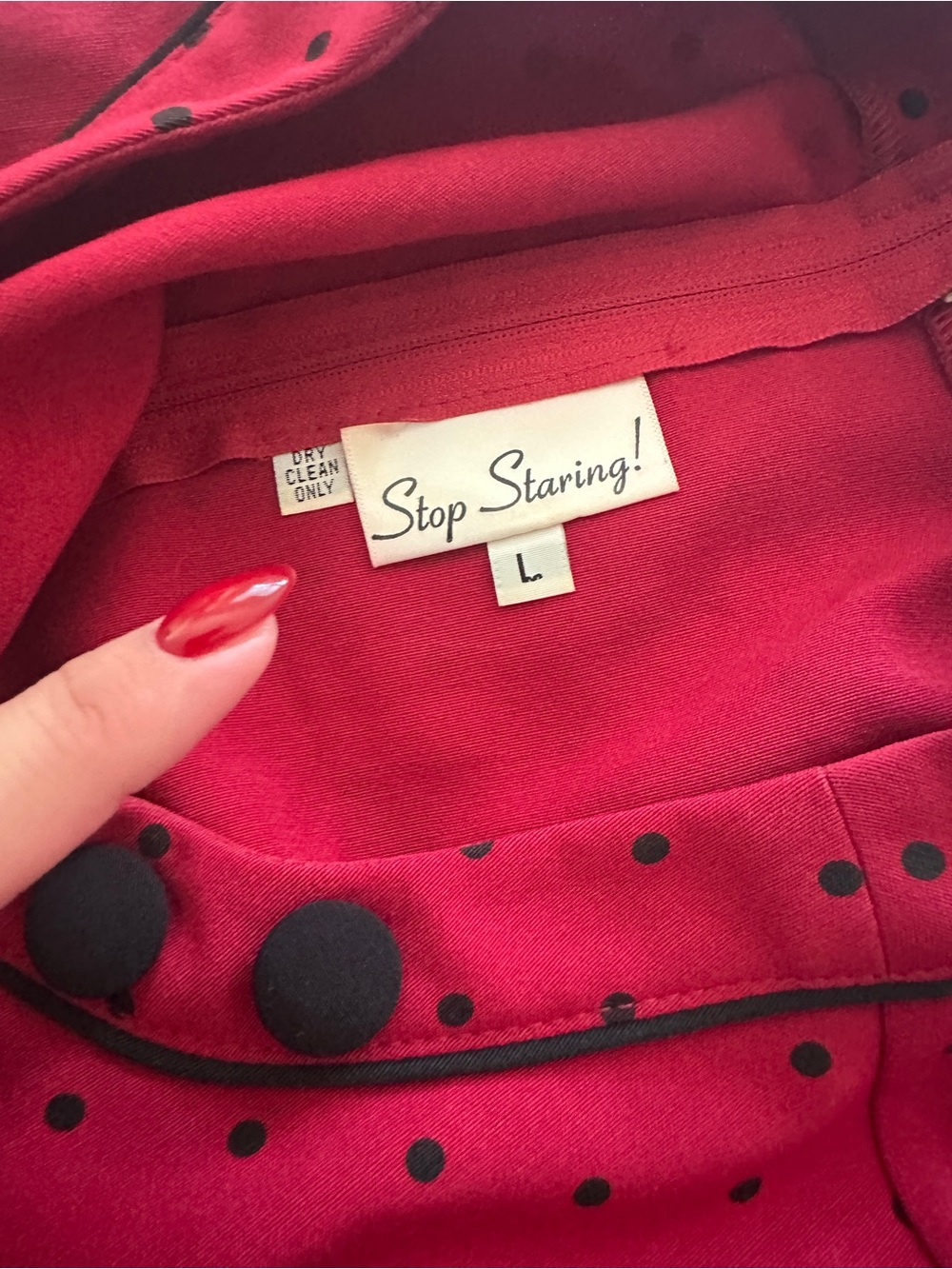 Stop Staring Red Polka Dot Sheath Dress with Black Trim - Picture 3 of 7